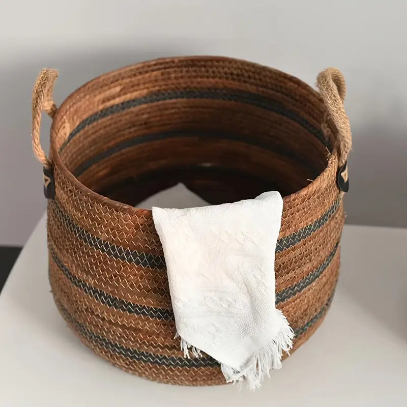 Large Bohemian Woven Rope Storage Basket with Handles