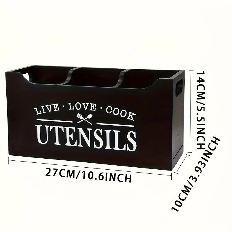 Black Wooden Utensil Holder with Open Top