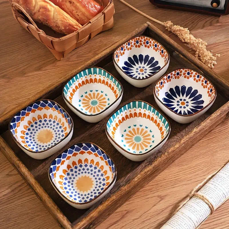 6-Piece Ceramic Dipping Bowl Set with Tray
