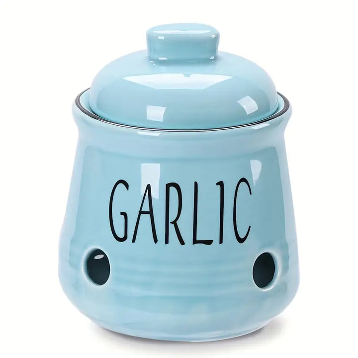 Ceramic Garlic Keeper with Vent Holes and Lid