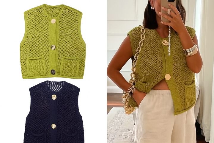Elani Women’s Cropped Knit Sweater Vest Sleeveless Button Cardigan